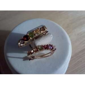   New 1 Gold Hoop Earrings with Multi Birthstone Gemstones Retail $65