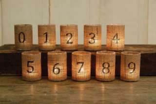   30 Numbered Burlap Votive Candle Holders Wedding Holiday Decor  