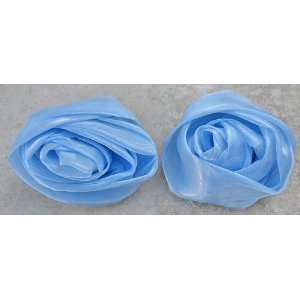 8 Light Blue Rose Satin Ribbon Flower Applique AT128 