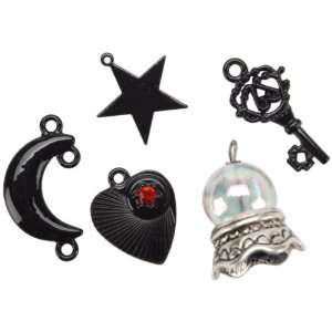   Delphine Feets Metal Charms, Midnight #4, Black/Antique Silver, 5/Pkg