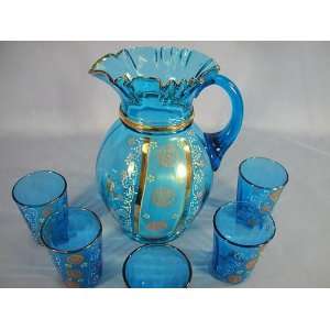Victorian Blue Art Glass Water Set 