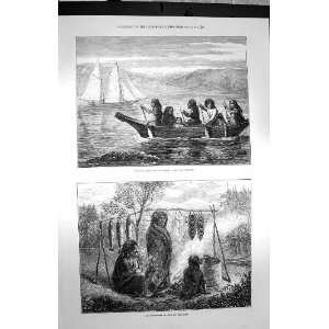  1872 Native Canoe Boats British Columbia Salmon Eaters 