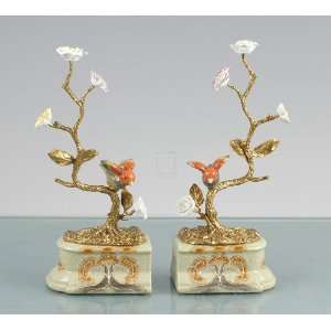  PORCELAIN BOOKENDS WITH BRASS BRANCHES