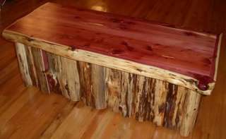 Amish Rustic Cedar Log Chest Trunk Wooden Blanket Box Storage 