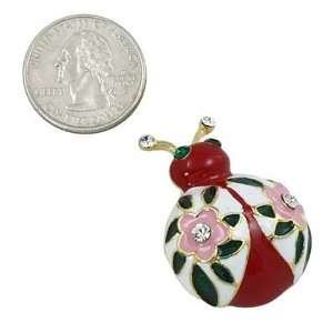  Goldtone Rhinestone Ladybug Brooch Pin Jewelry