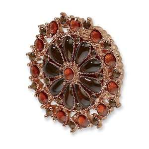    Copper tone Brown Crystal Floral Design Stretch Ring Jewelry