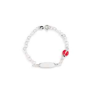  925 Sterling Silver Heart Link Red Lady Bug ID Bracelet Jewelry