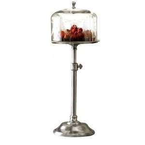 America Retold Adjustable Cake Stand with Etched Glass Cloche, Antique 