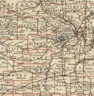    Authentic 1889 Map showing Counties, Cities, Topography, Railroads