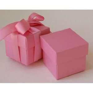 Carnation Pink Favor Boxes With Ribbon   Set of 10