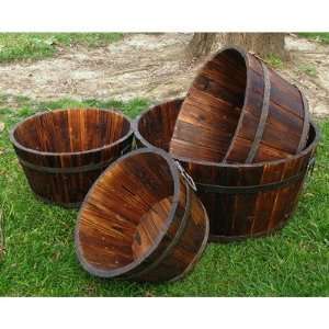  Round Shallow Cedar Barrel (Set of 4 ) Color Burnt Brown 