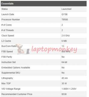 T9500 2.6GHz duo OEM mobile CPU processorfor965 chipset upgrademonkey 