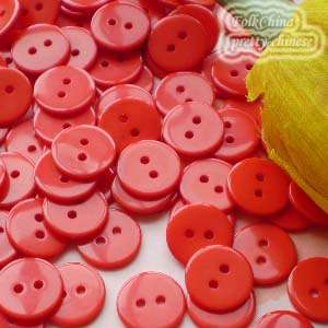 200pcs Red 14mm Flat Round Plastic Buttons Craft BPB08  