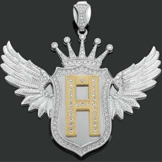 Mens Custom Silver Plated Bling Hip Hop Wing Pendant Iced Out Letter 