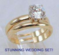 18K GOLD EP 2 PIECE WEDDING SET CZ SIZE 8  