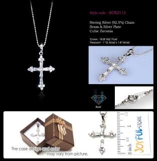 CZ CROSS B PENDANT & STERLING SILVER NECKLACE #SCN2113  