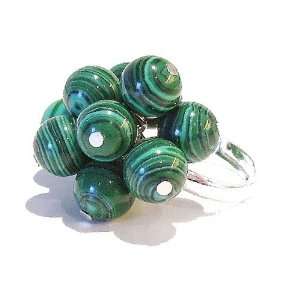  Malachite & Silver Cluster Ring   Adjustable Jewelry