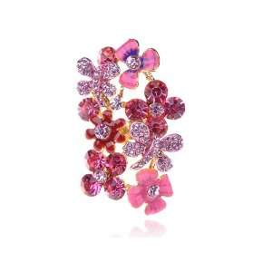   Rose Pink Rhinestone Gathering Flower Floral Cluster Ring Jewelry