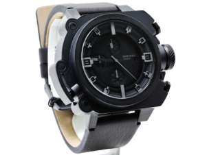 DIESEL Mens SBA All Black Chronograph Leather Watch DZ4243 NEW  