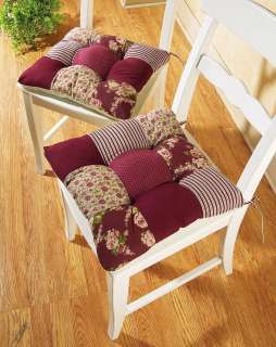 Set of 2 Red Country Patchwork Kitchen Chair Cushion Covers  