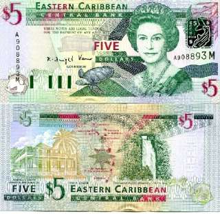 EAST CARIBBEAN 5 DOLLARS 2003 P 42m UNC CV$28 QEII  