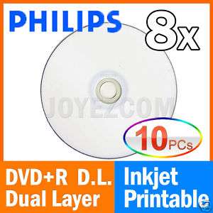 10 White Inkjet Printable 8x DVD+R DL Double Layer Disc  