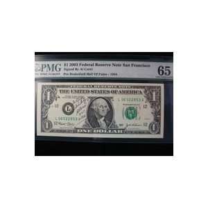 Signed Cervi, Al $1 2001 Federal Reserve Note San Francisco (P, To 