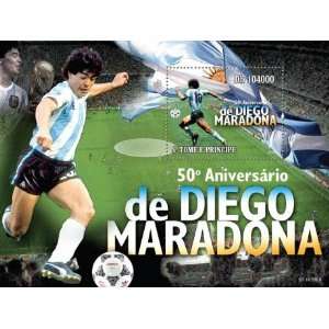 Diego Maradona Soccer Souvenir Sheet Stamp St Thomas ST10208b