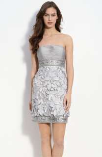 Sue Wong Floral Appliqué Strapless Sheath Dress  