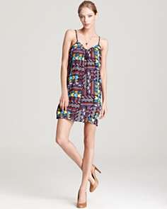 Quotation Tucker Printed Dress   Cami Shirred