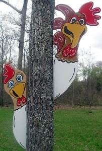 2pc Chicken Tree Stable Peeker Farm Yard Art Decoration  