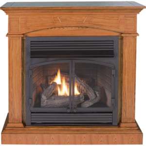 Oak Full Sized Corner Fireplace Dual Fuel Gas Logs  