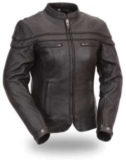 Womens Ladies Black Leather Scooter Biker Riding Jacket  