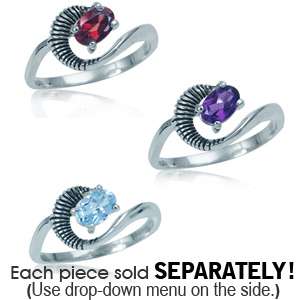 Amethyst, Topaz, Garnet 925 Silver Solitaire Swirl Ring  