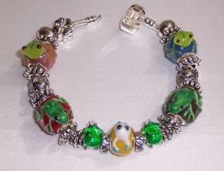 MURANO LAMPWORK LARGE GLASS FROG BEAD CHARM BRACELET SILVER SPACER 