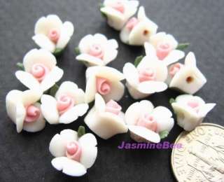 Porcelain Glass Roses Flowers Charms Beads WHITE 9mm*20  