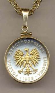 Gold on Silver Poland 5 Zlotych Eagle Coin Necklace in Gold Filled 