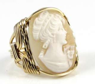 Italian Hand Carved Shell Cameo Ring 14K Rolled Gold  