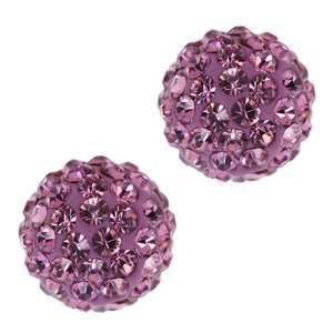  12mm Round Purple Pave Crystal Disco Ball Stud Earrings Jewelry