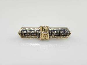 VINTAGE GREEK KEY ENAMELED BAR PIN * VERY NEAT ITEM  