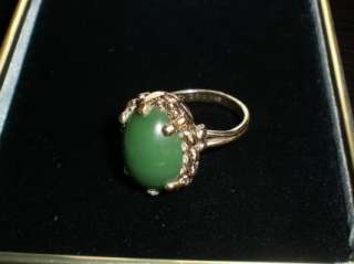 18kt HGE Big Green JADE JELLY BEAN RING Size 7  