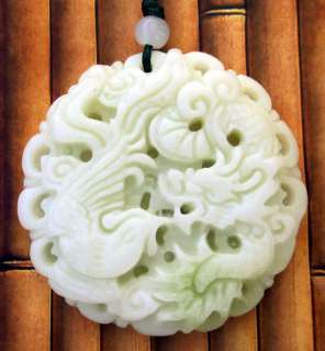White Green Jade Dragon Phoenix Amulet Pendant  