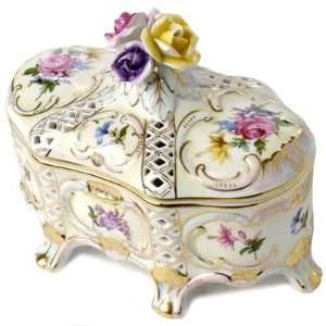  Hand Painted Porcelain Dresden Style Decorative Box