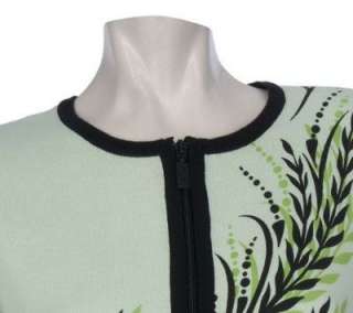 Bob Mackies Botanical Bouquet Zip Front Cardigan Sweater 3/4 Sleeve 