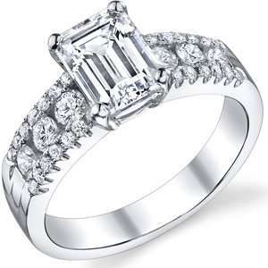 com Palladium Three Row Emerald Engagement Ring Round Cut Emerald Cut 