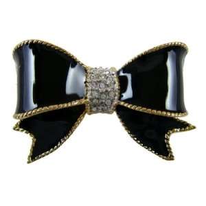   CZ Crystal Studded Bowtie Pin   Gold Plated CZ Crystal Bow Lapel Pin