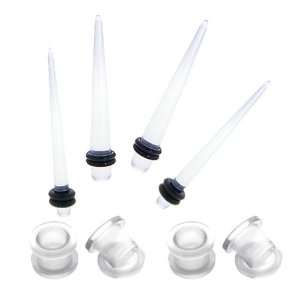 Ear Gauges Stretching Kit Tapers with Plugs Clear Acrylic Screw Fit 4G 