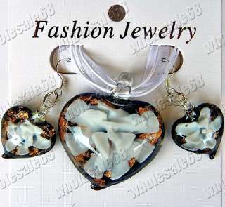 Wholesale 6sets flower heart black murano glass pendant necklace 