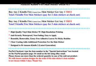  Kindle Fire (Latest Gen.) Skin Sticker Decal Art Skins Cover 
