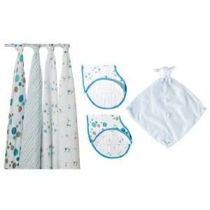 Aden + Anais 4 Pack Star Bright Swaddle Set with 2 Pack Burpy and 